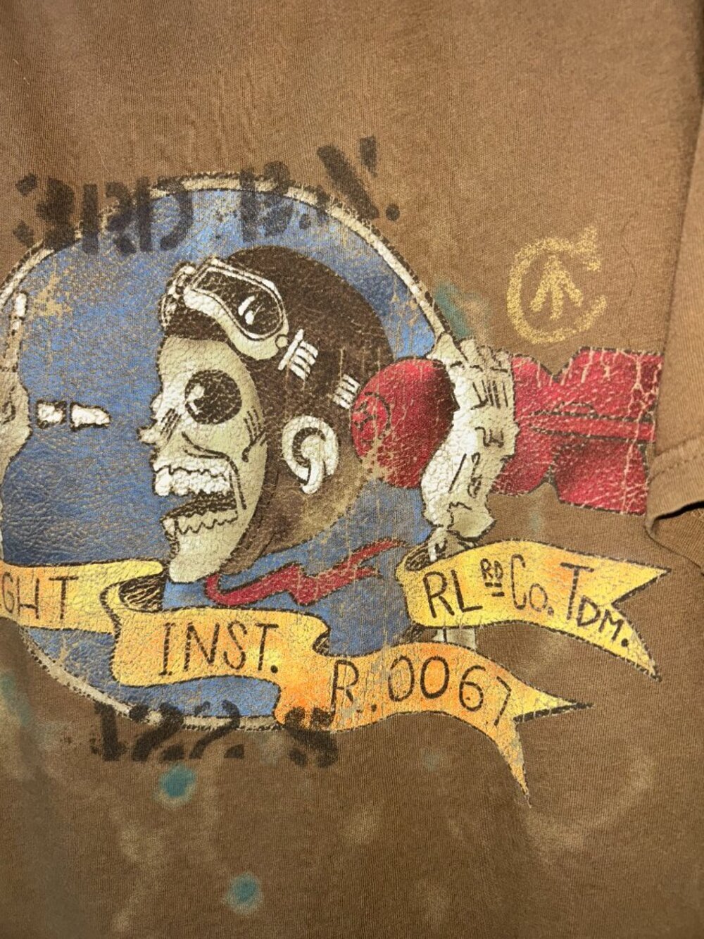 Rare Polo Ralph Lauren RL-67 Flight Instructor Graphic T-Shirt XXL Brown Skull - Picture 5 of 8